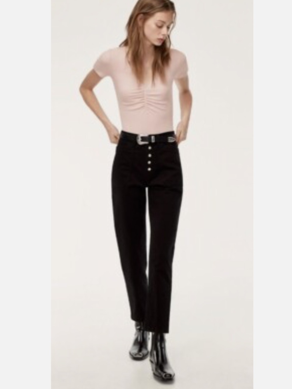 Aritzia Wilfred Free Black Highrise Belen Cargo Button Front Pants Size 4